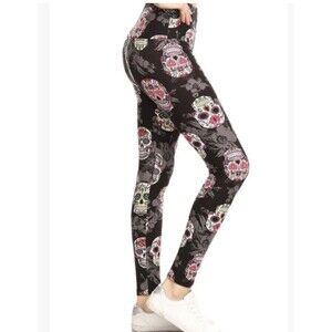 Colorful High Waist Sugar skull Leggings